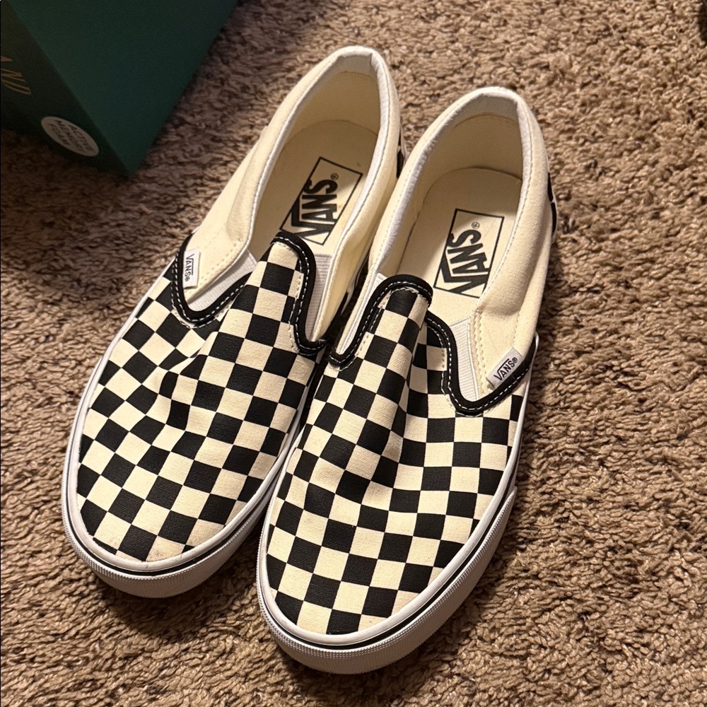 Vans Black and Cream Checkerboard Slip-Ons